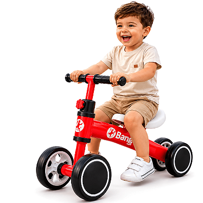 Bicicleta de Equilibrio 4 Rodas Sem Pedal Bang Toys Balance Vermelho