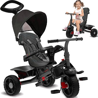 Triciclo Infantil Bandeirante Smart Comfort Caçamba Pedal e Passeio Aro Preto