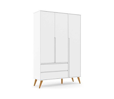 Guarda Roupa 3 Portas Retrô Clean Eco Wood - Branco - Matic