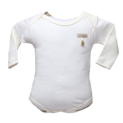 Body para Bebê Básico Manga Longa Liso 100% Algodão com Pingente Folhado a Ouro - Off White - Baby Baby