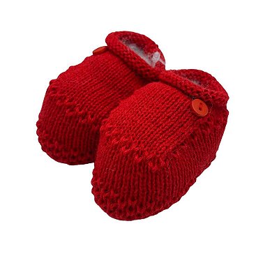 Sapatinho de Linha de Tricot para Bebê Vermelho