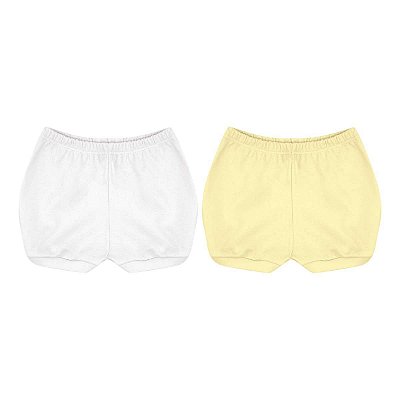 Kit com 2 Shorts Bebê 100% Algodão Suedine Branco e Amarelo - Kiko Baby
