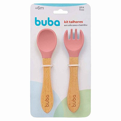 Kit Talheres Silicone e Bambu Rosa - Buba