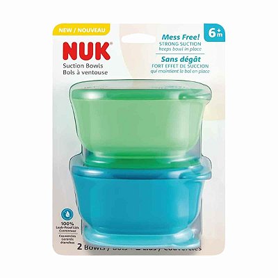 Kit 2 Bowls Com Ventosa e Tampa - Verde e Azul - Nuk