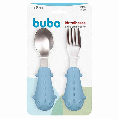 Kit Talheres Cabo Em Silicone - Azul - Buba