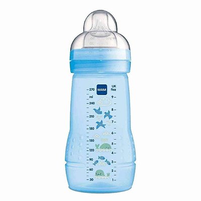Mamadeira MAM Easy Active Azul 260ml +2M - Bico Suave, Macio e Flexível com Fluxo Médio