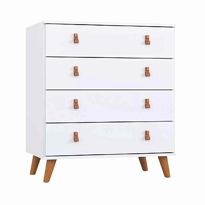 Cômoda Infantil Encanto Branca 4 Gavetas com Puxadores - Batrol