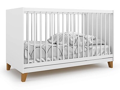 Berço Branco Magia Com Grades e Pés de Madeira - Batrol
