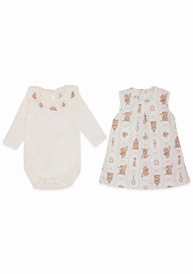 Conjunto Bebê Body Manga Longa Com Golinha e Vestido Algodão Egípcio - Mini&Co