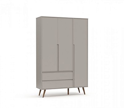 Guarda Roupa 3 Portas Retrô Clean Eco Wood - Cinza - Matic