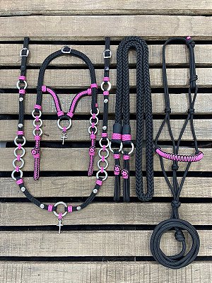 Traia de Frente Crucifixo - Rosa e Preto