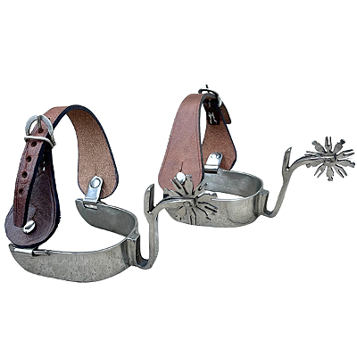 Kit Par de Espora Aço inox Modelo Forquilha E Correias de Couro