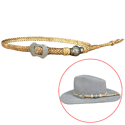 Bandinha de Chapéu Couro Cru Natural - Fivela e Bombinha