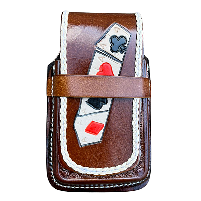 Bainha Porta Celular Couro Legítimo Artesanal Cartas Baralho
