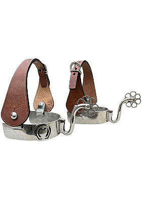 Kit Par de Espora Aço inox Modelo MM E Correias de Couro