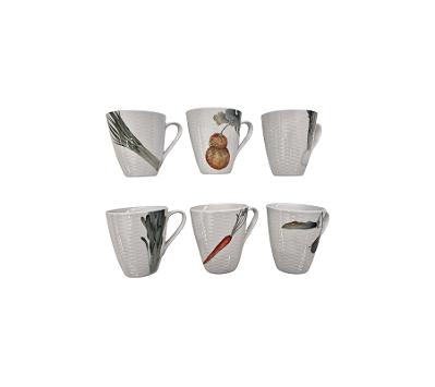 Conjunto De 6 Canecas Estampadas Vegetais Sortidas Noritake 15cm