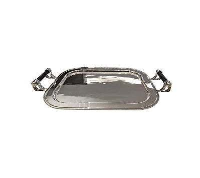 Bandeja Em Prata Oblonga Com Alça Em Madeira St. James 57x38cm