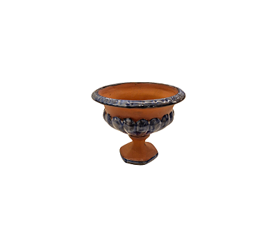 Taça Decorativa Em Cerâmica Terracota Borda Azul 10x12cm