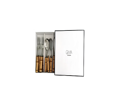 Conjunto De 18 Peças De Talher Para Mesa Em Inox e Bamboo