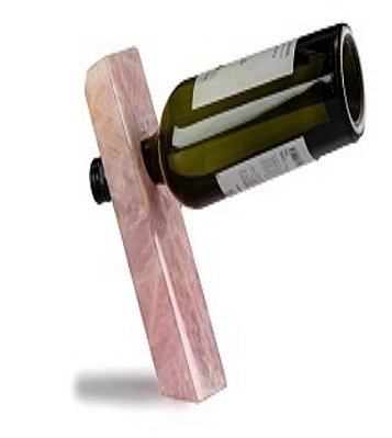 Porta Vinho Em Marmore Pedra Quartzo Rosa 23x8x3cm