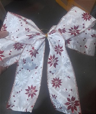 CONJUNTO 12 PEÇAS LAÇOS COM FLORES BRANCO E VERMELHO