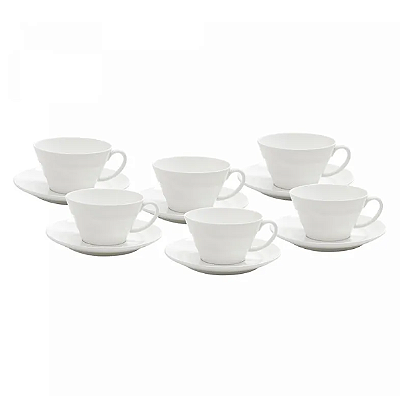 Jogo 6 Xícaras Café de Porcelana Com Pires New Bone Bambu 100ml Wolff