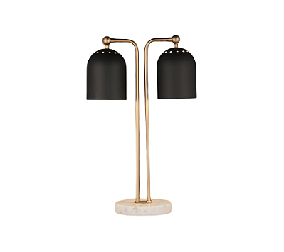 Abajour Em Metal Com Base Em Mármore Preto e Dourado 53x18 cm