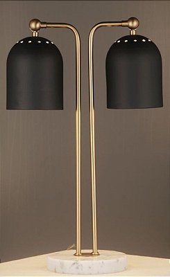 Abajour Em Metal Base Em Mármore Preto/ Dourado
