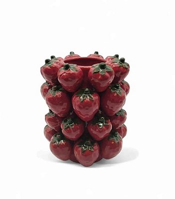 Vaso Em Cerâmica Morangos Vermelho