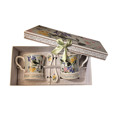 Jogo De 2 Peças De Canecas Em Cerâmica Fantasy Branco Com Flores