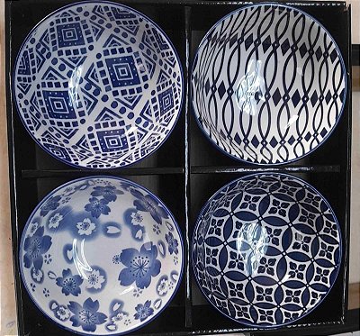 Jogo De 4 Peças Bowl Azul/ Branco