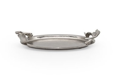 Bandeja De Prata e Metal Com Alça De Folhas