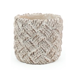 Cachepot De Cimento Com Trama Bege