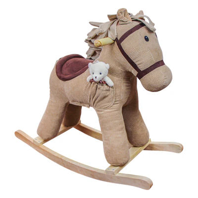 Balanço De Madeira De Cavalo Pé De Pano e Urso Plush Com Música
