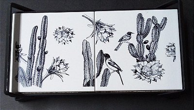 Bandeja Dupla Mandacaru Branco e Preto 31x16cm