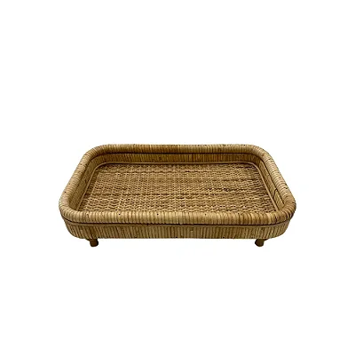 Bandeja De Madeira e Fibra Rattan Natural 45x29cm