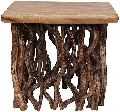 Mesa De Apoio De Madeira Rattan Rústico Base Reta 46x50cm