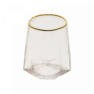 Jogo De 6 Peças De Copo Em Cristal Baixo Com Borda Dourada Taj 550ml