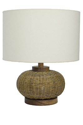 Abajour Com Cúpula De Madeira e Junco Natural Cru 67cm