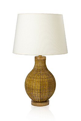 Abajour Com Cúpula De Madeira e Junco 84cm