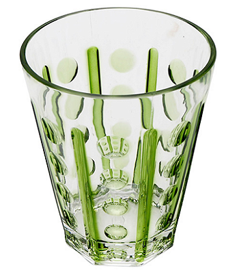 Jogo De 6 Peças De Copos Baixos Em Acrílico Com Detalhe Bola Com Listra Verde 414ml