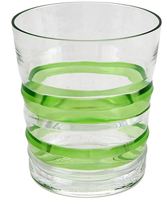 Jogo De 6 Peças De Copos Baixos Em Acrílico Com Detalhe Listras Verdes 414ml