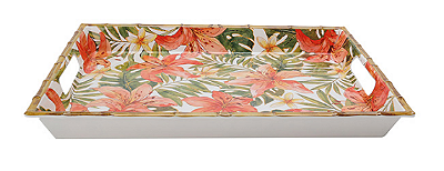 Bandeja De Resina Com Borda Bambu Estampa Colorida 50x35,8x4,8cm