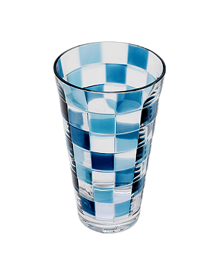 Jogo De 6 Peças De Copos Altos Em Acrílico Com Detalhe Xadrez Azul 600ml