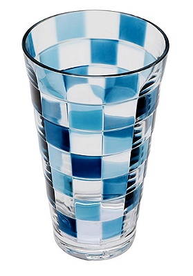 Jogo De 6 Peças De Copos Altos Em Acrílico Com Detalhe Xadrez Azul 600ml