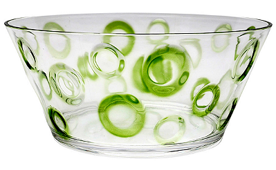 Saladeira De Acrílico Com Textura Círculo Transparente e Verde 25,5x25,5x11cm