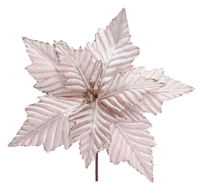 Flor Natalina Poinsetia Com Glitter Prata 26cm