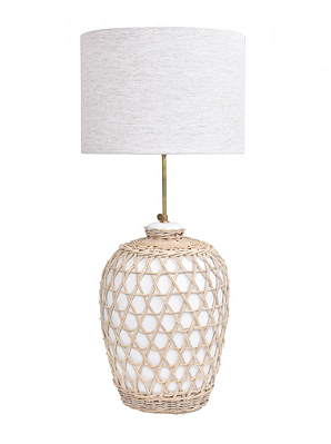 Abajour De Cerâmica e Rattan Com Cúpula M 90x27cm