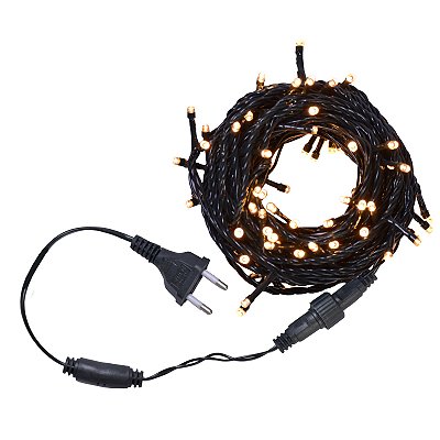 Cordão De LED Com 100 Lâmpadas De Tom Quente 110V 10m