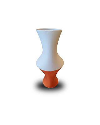 Vaso De Porcelana Optico M2 Branco Fosco e Laranja 13x26cm